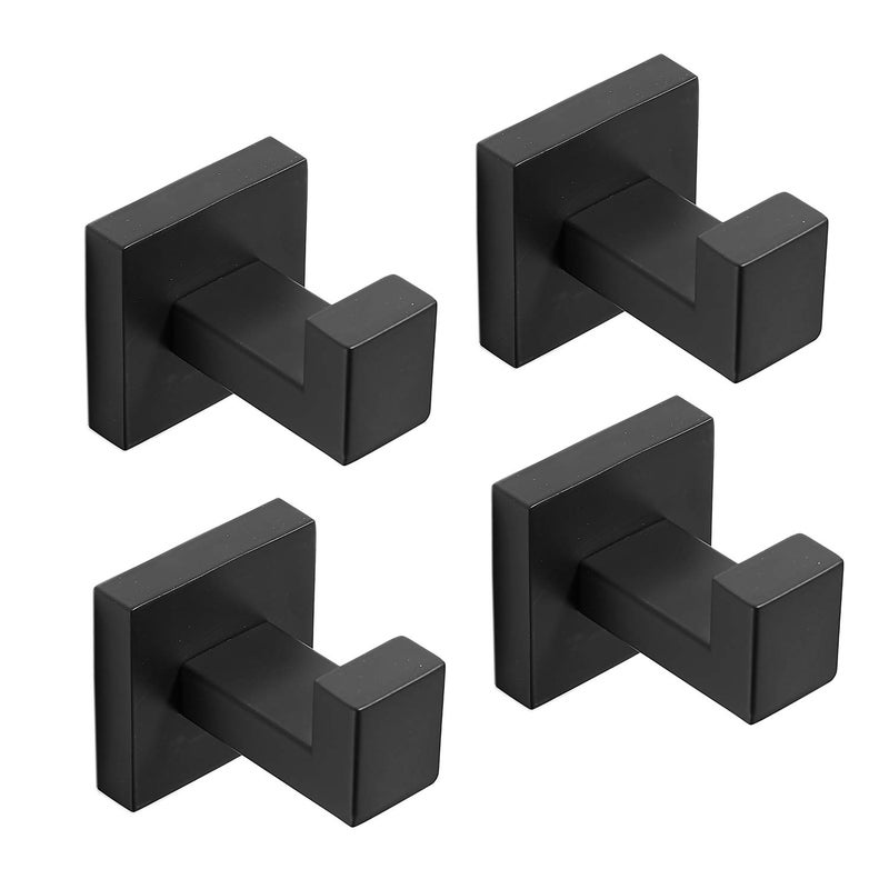 Hiendure 4 Pack Matte Black Robe Hook Wall-Mounted Towel Hook Coat Hanger for Bathroom Bedroom Kitchen - Image 1